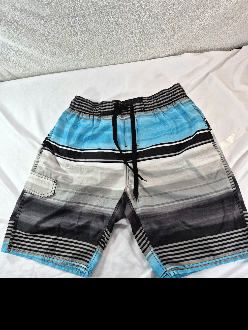 NWOT Kanu Surf Men's Avalon Swim Trunks Size Large Black Aqua Striped Size L